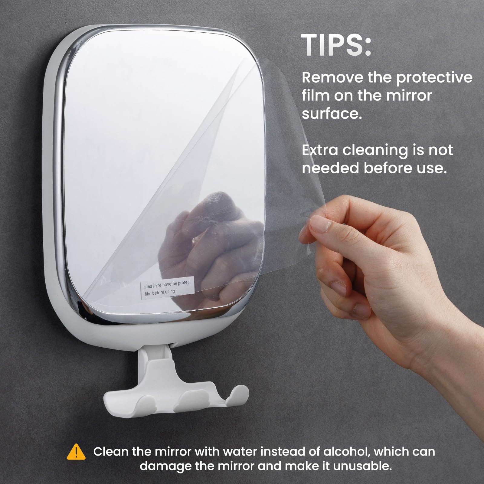 TAILI removable wall-mount mirror without screws preserves tile finish.