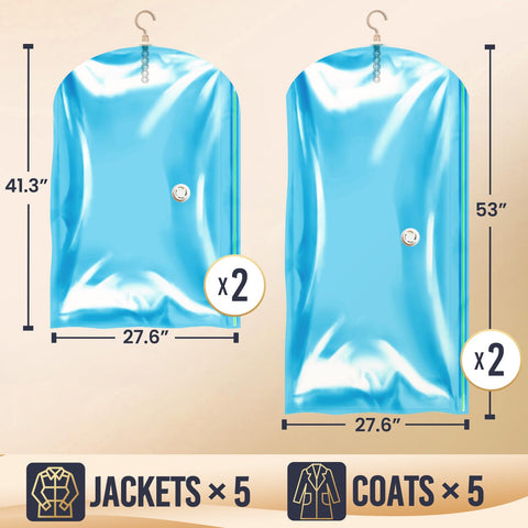 TAILI short hanging vacuum storage bag demonstrates easy access for coats and shirts.
