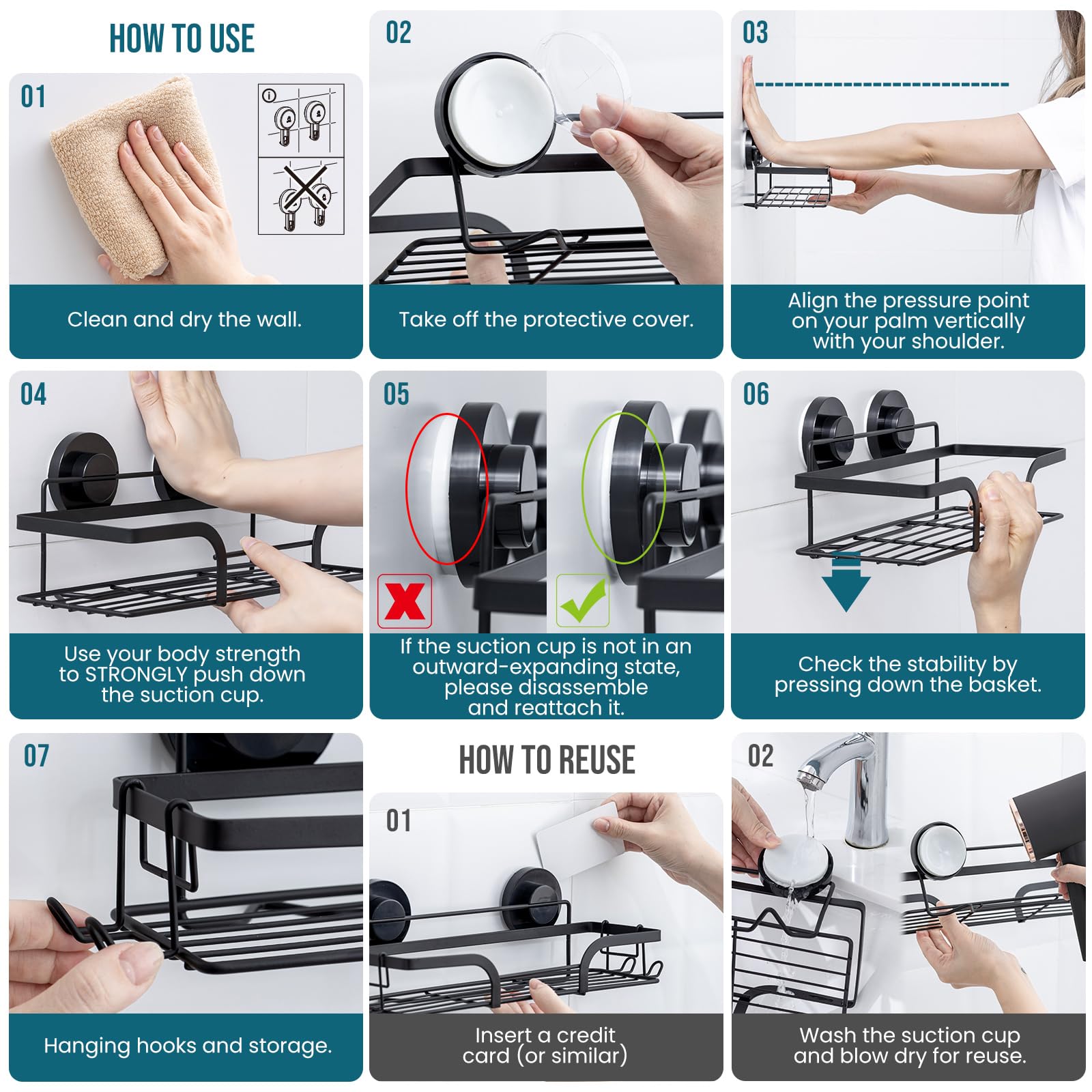 TAILI easy install suction system enables tool-free setup on glass, tile, or acrylic