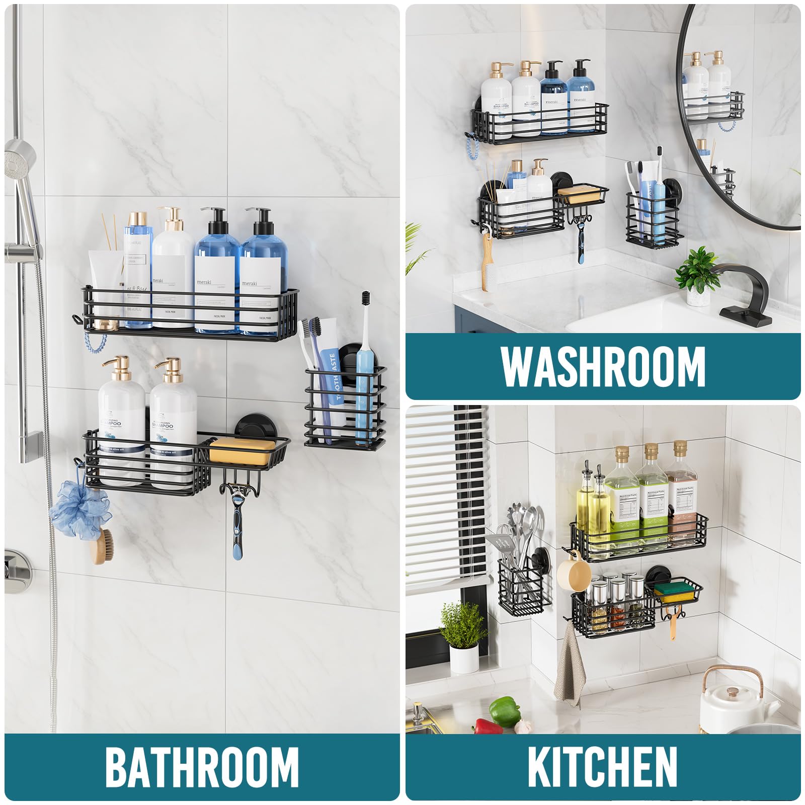 TAILI large-capacity shelves store multiple bath products neatly.