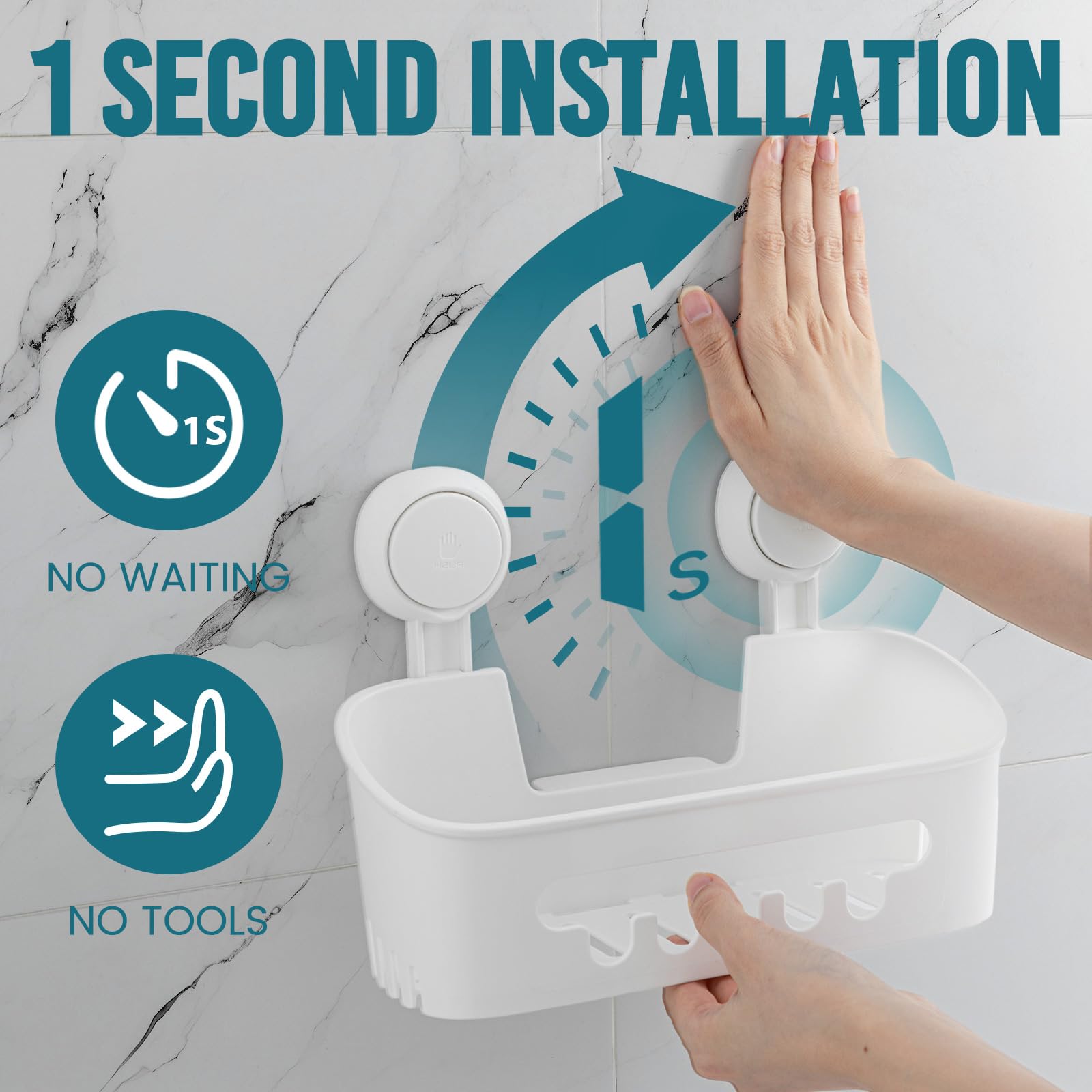 TAILI shower caddy suction two-pack installed on tile demonstrates secure grip