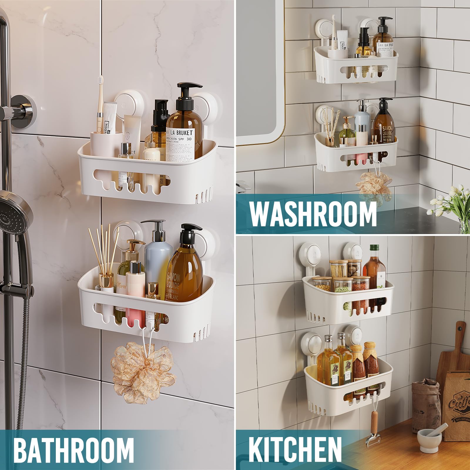 TAILI shower caddy suction two-pack removable baskets for easy cleaning