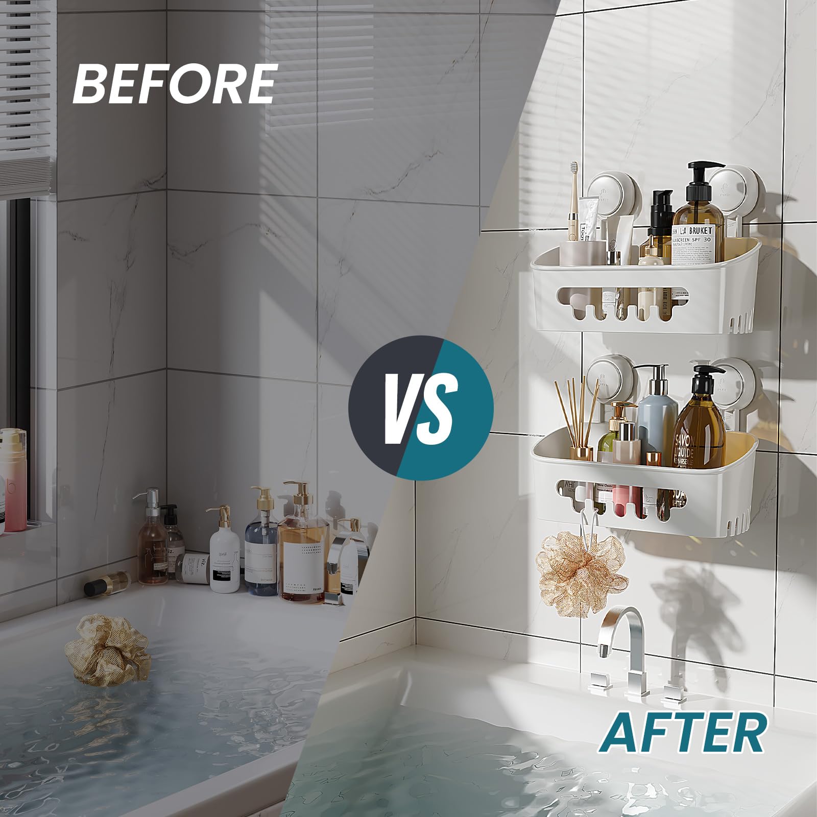 TAILI shower caddy suction two-pack high weight capacity keeps bottles stable