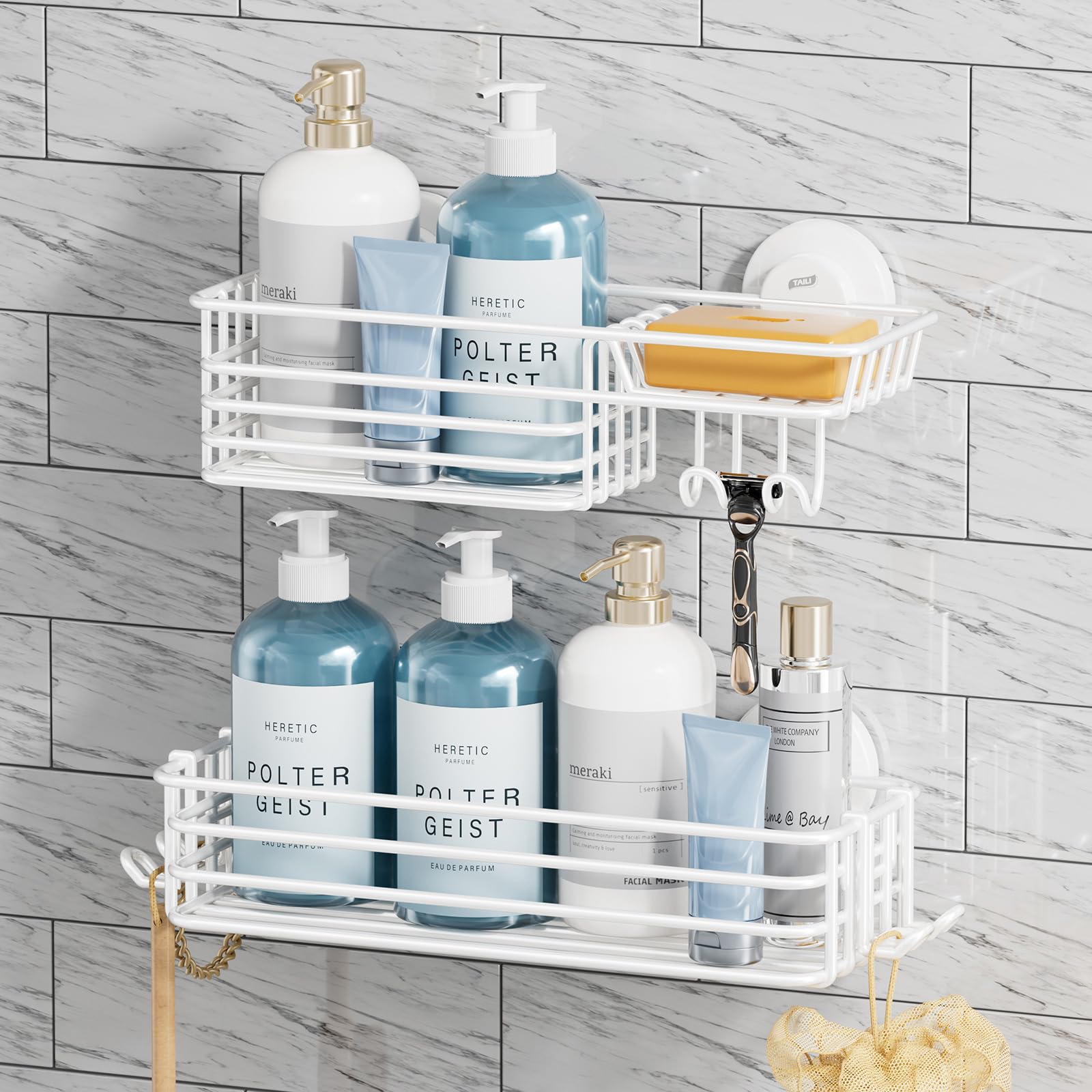 TAILI Shower Caddy wall attachment keeps shampoo within easy reach.