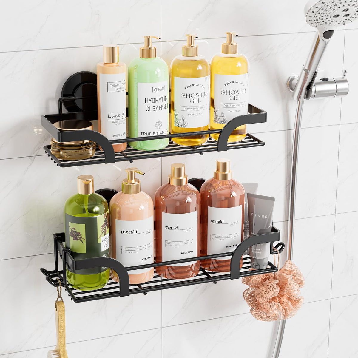 TAILI shower caddy 2-pack with suction cups secures toiletries in the shower