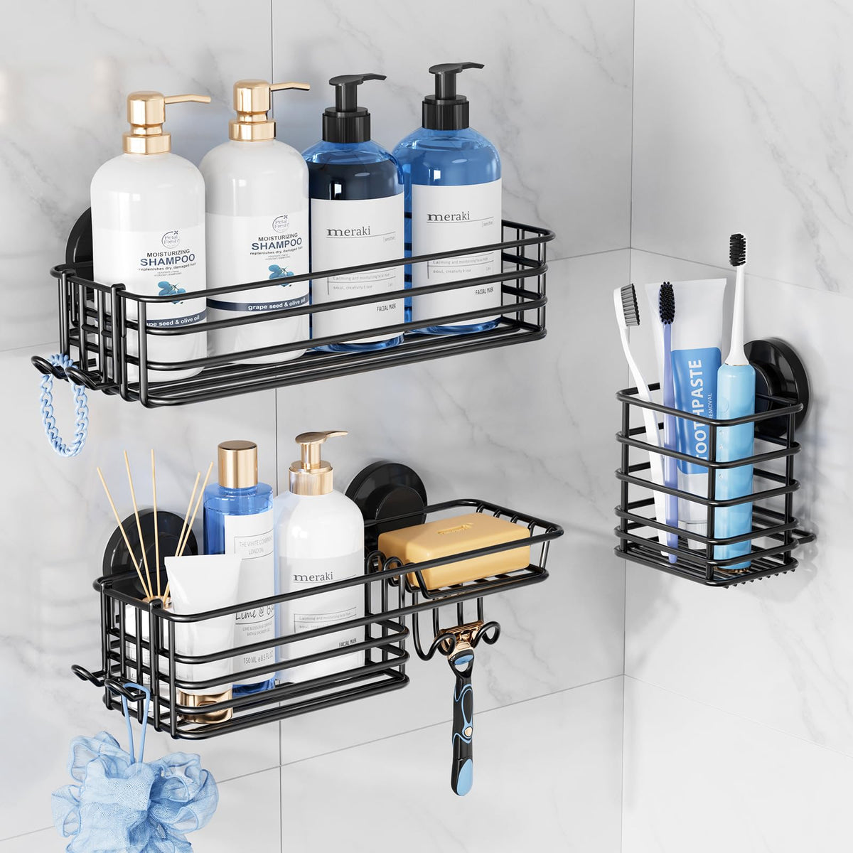 TAILI shower caddy suction cup on glass holds up to 22 lbs securely.