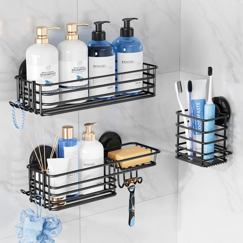 TAILI shower caddy suction cup on glass holds up to 22 lbs securely.