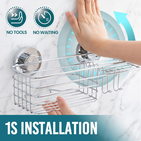 TAILI suction cup three-pack with hooks secures items and frees up shelf space