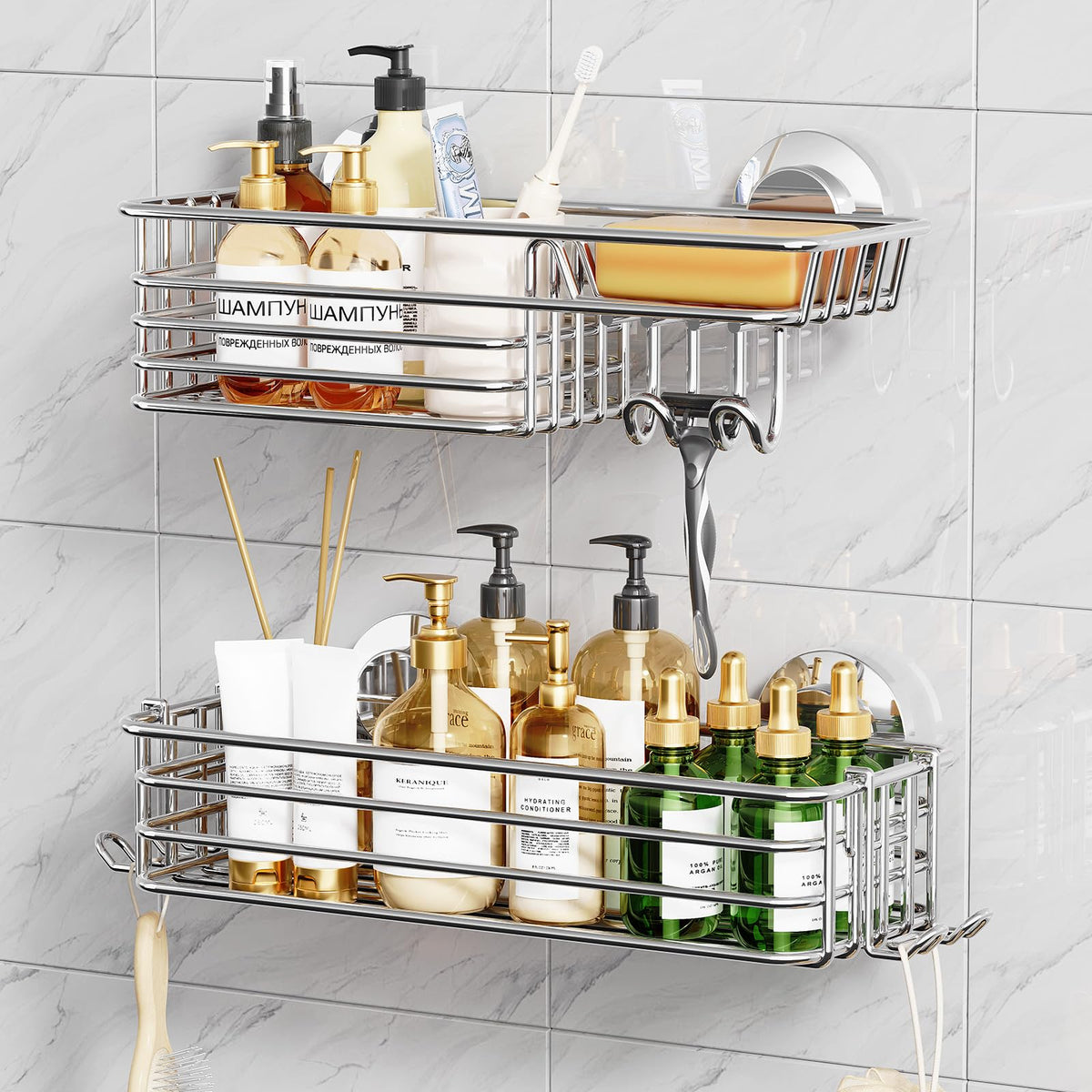 TAILI shower caddy suction cups on tile for damage-free mounting and strong hold.