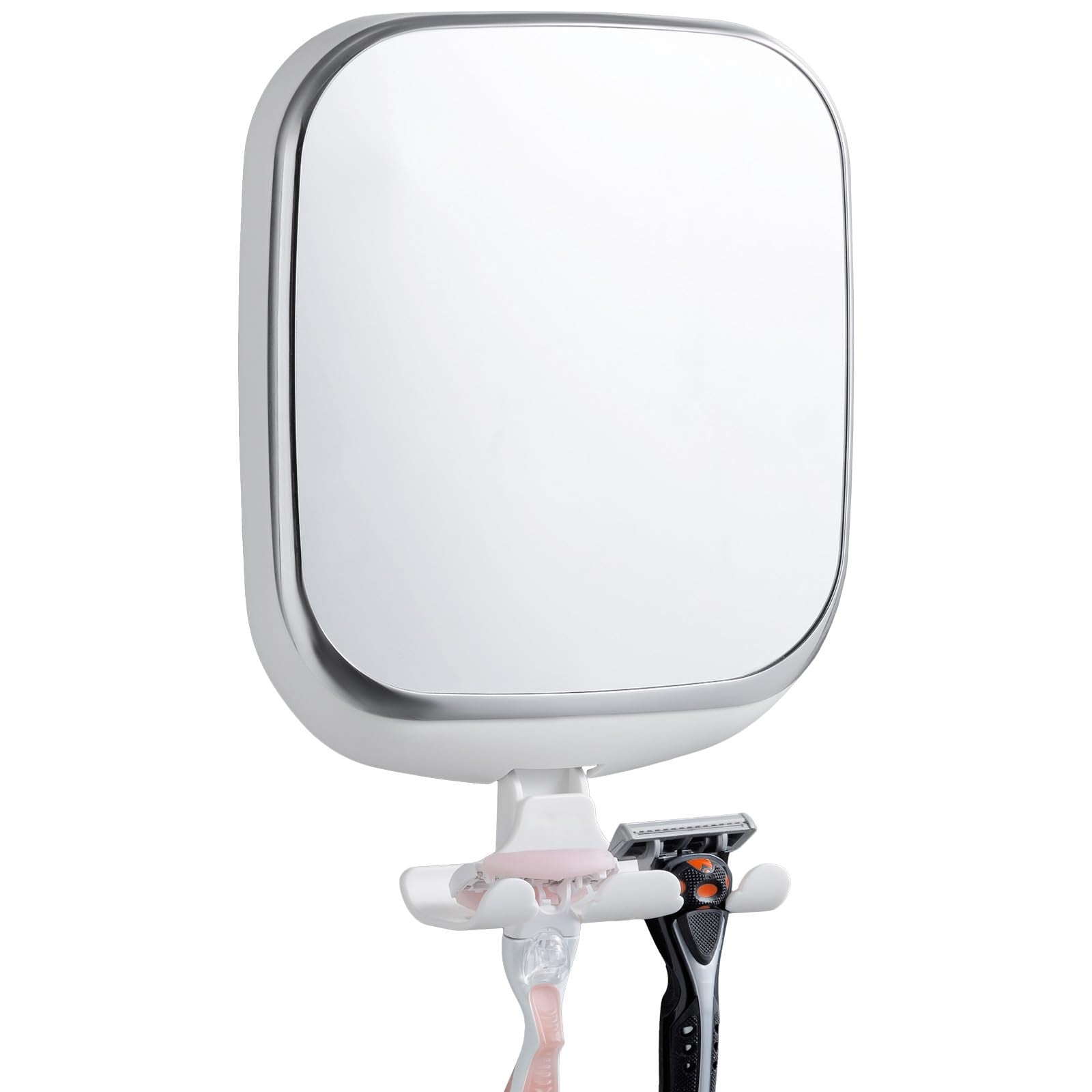 TAILI fogless shower mirror with razor holder enabling hands-free shaving.
