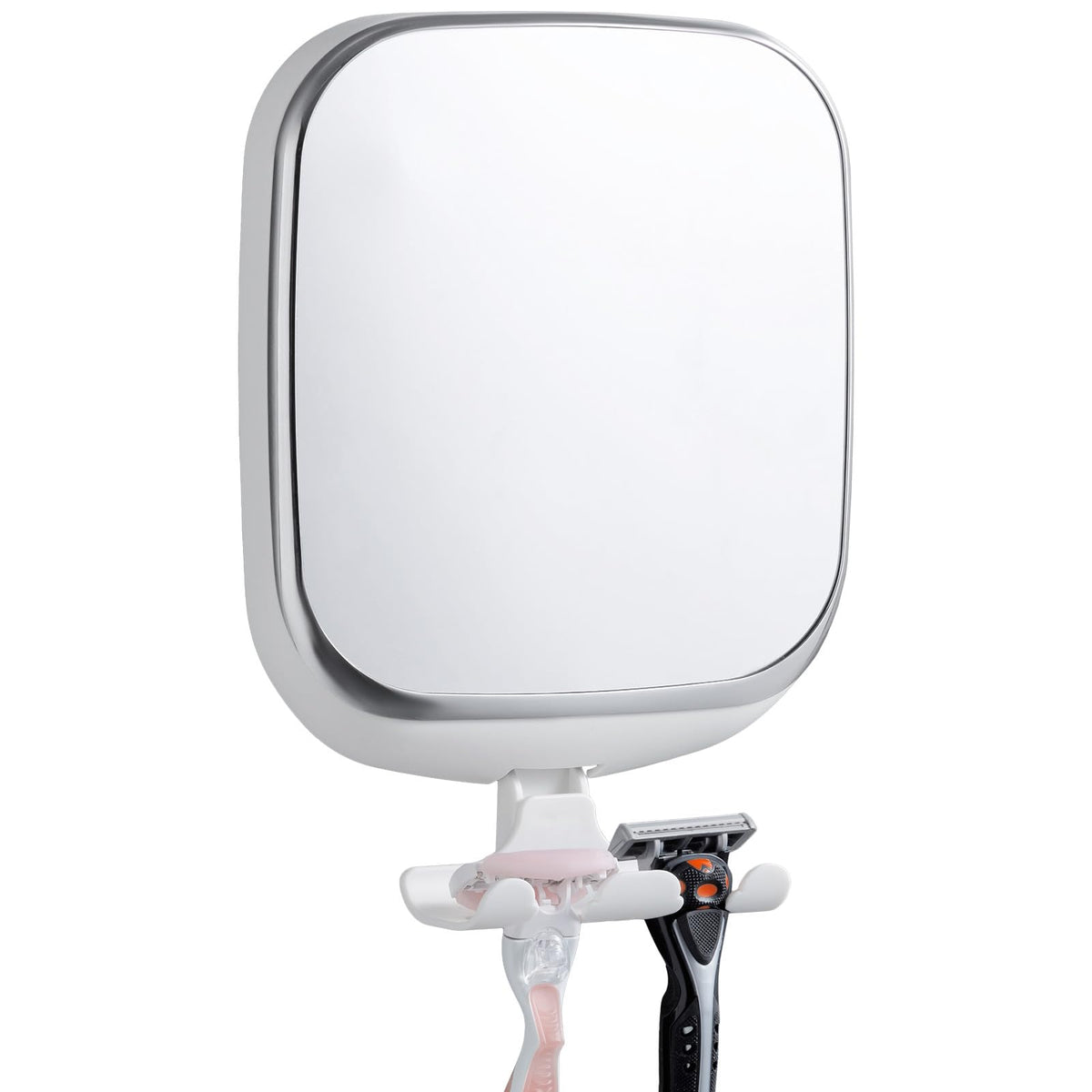 TAILI fogless shower mirror with razor holder enabling hands-free shaving.
