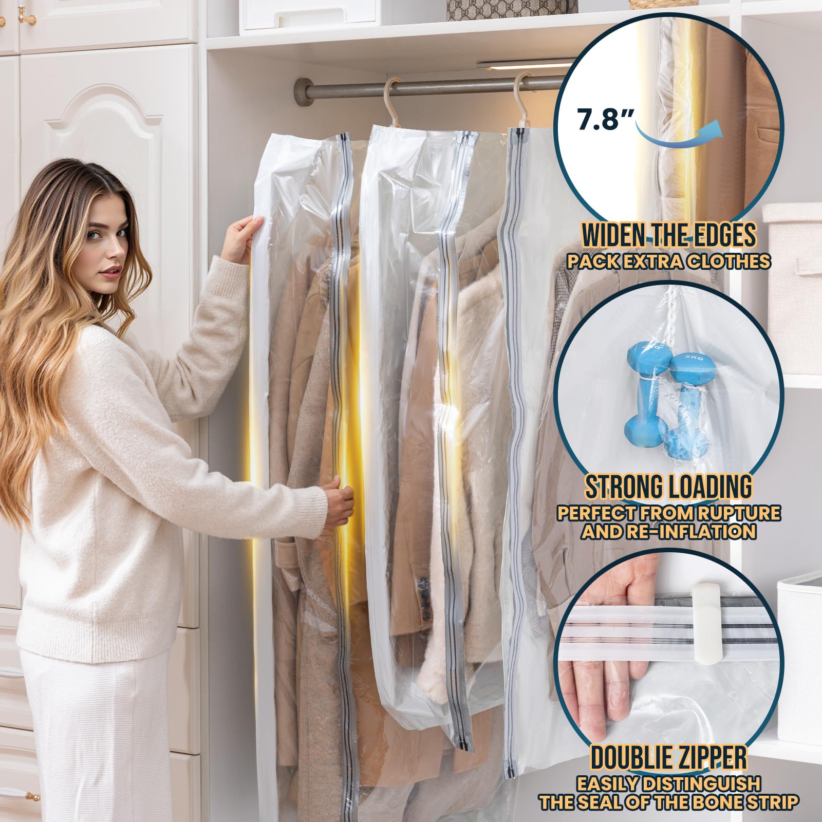 TAILI space saver bag with hanging rings enables easy closet organization