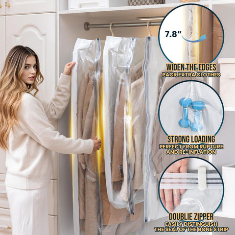 TAILI space saver bag with hanging rings enables easy closet organization