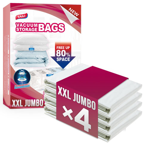 TAILI four-pack vacuum bags packshot showing bedding before compression for space-saving organization