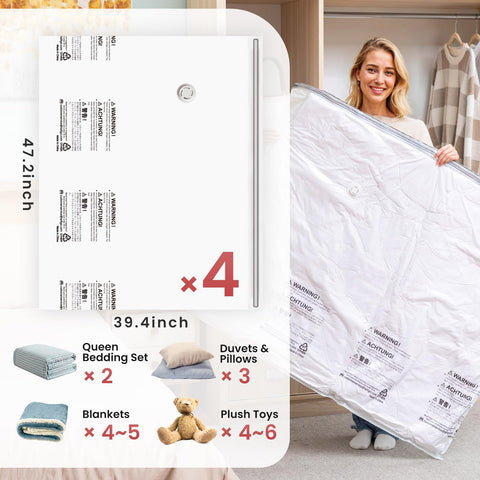 TAILI vacuum bag demonstrates space-saving effect in closet with organized shelves