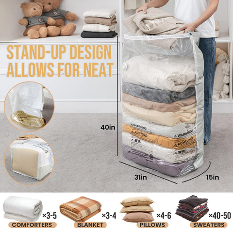 TAILI vacuum bags standing upright demonstrating stable storage solution
