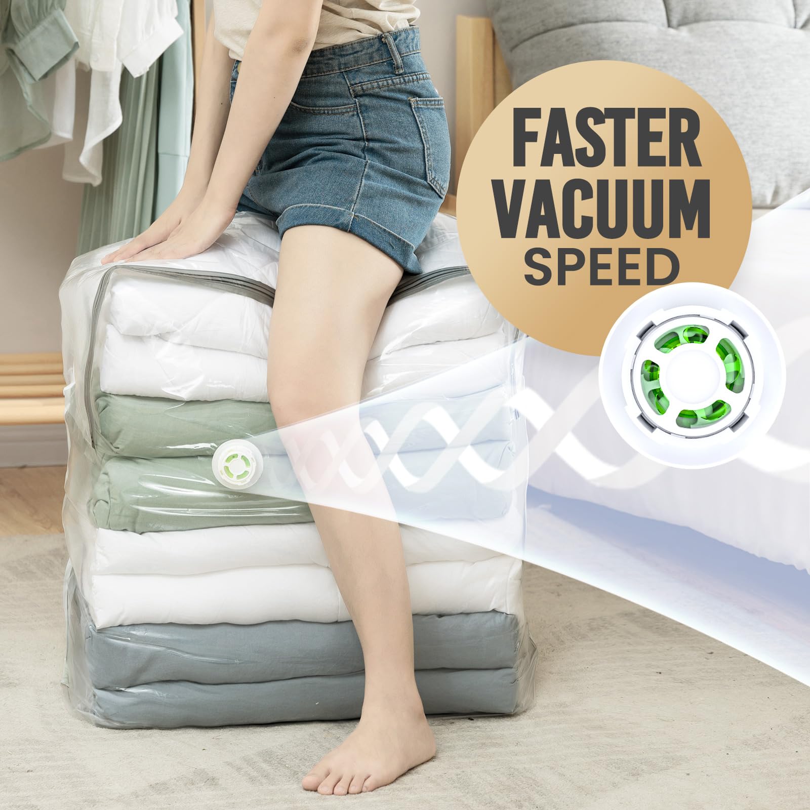 TAILI bedding and blankets neatly fit into a closet-friendly storage solution.