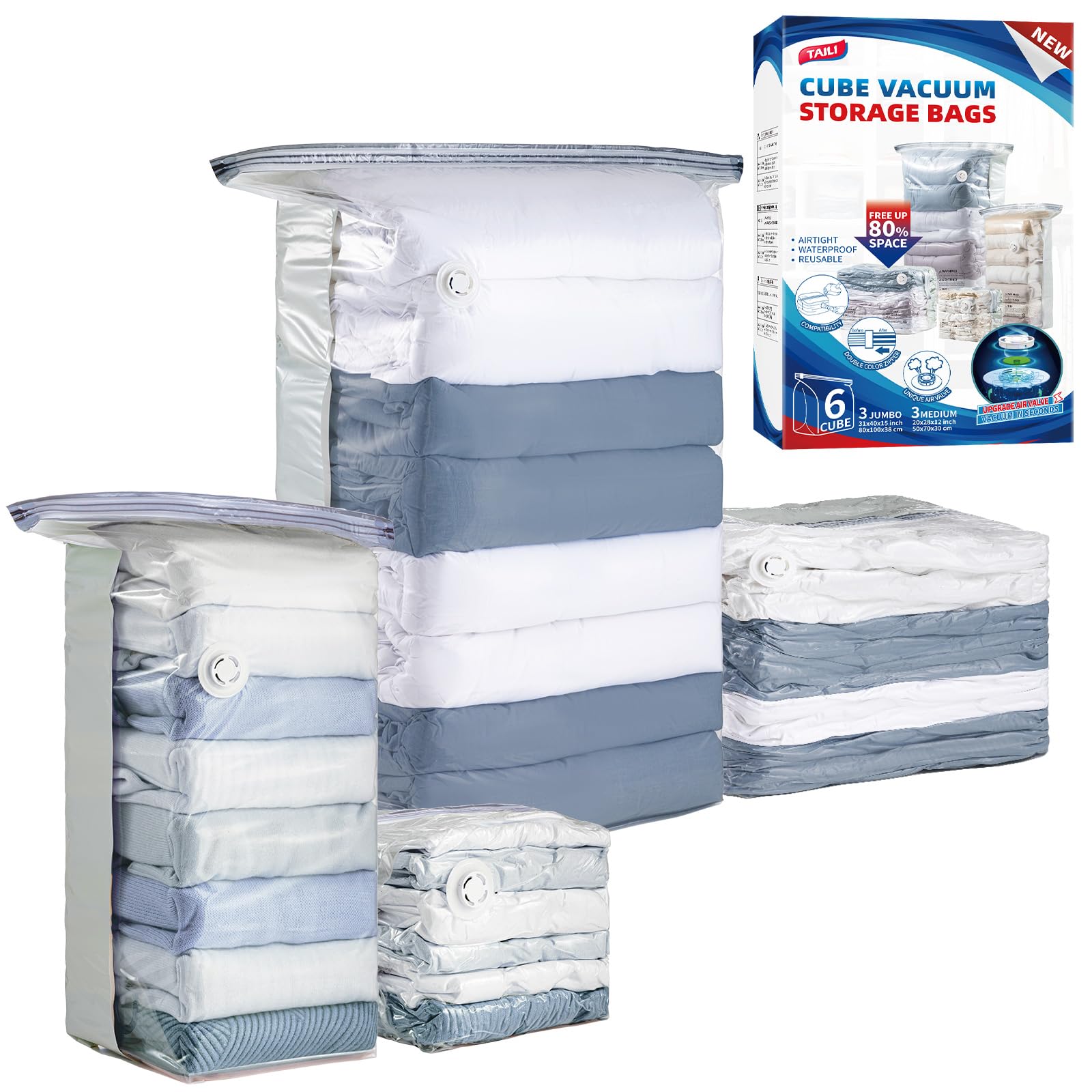 TAILI jumbo vacuum storage bag opened showing spacious bedding capacity for efficient storage