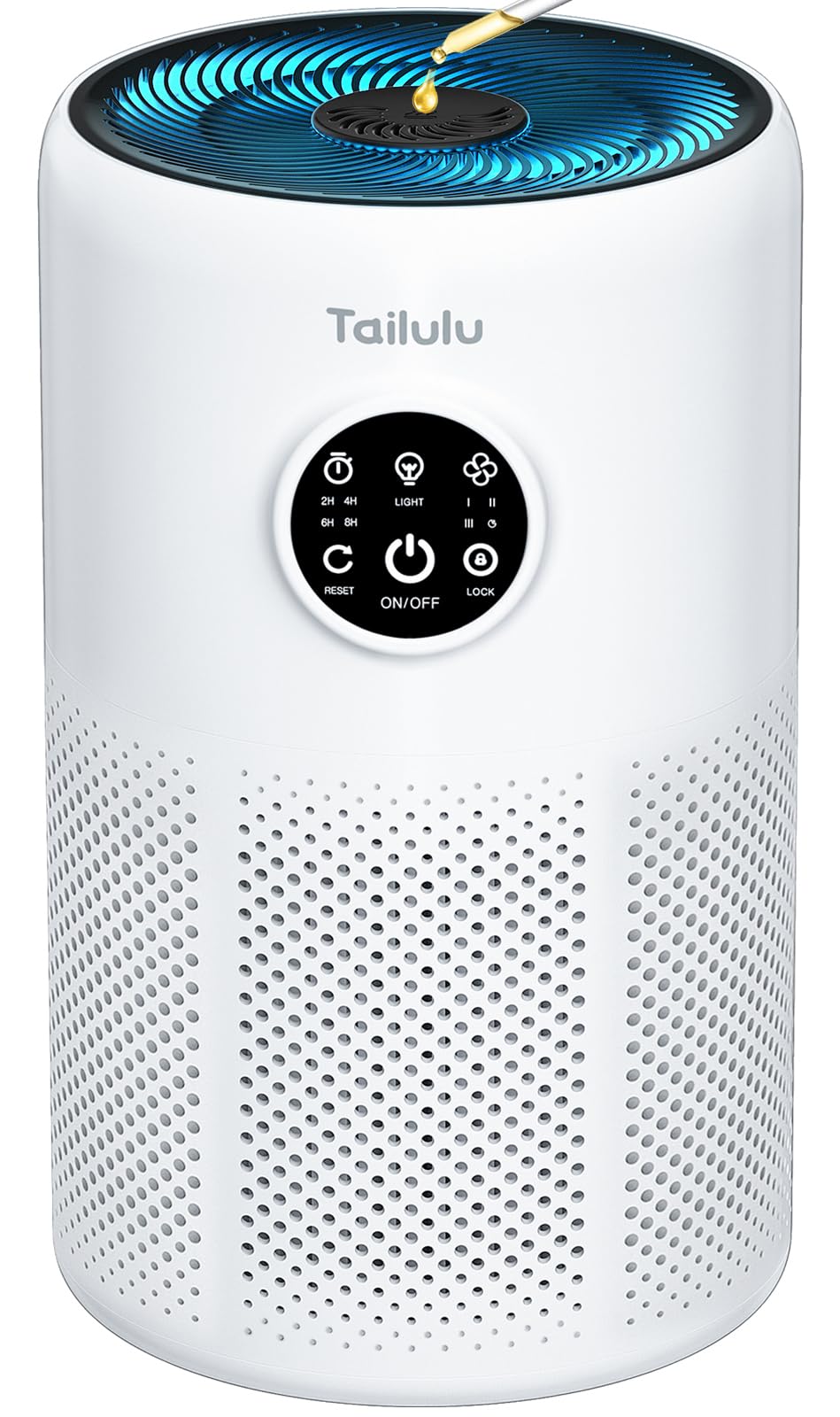 Tailulu Air Purifier front view highlighting compact, powerful air cleaning for large rooms.