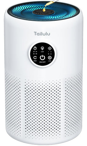 Tailulu Air Purifier front view highlighting compact, powerful air cleaning for large rooms.