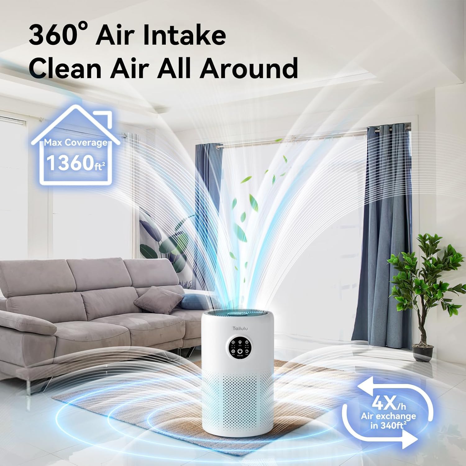 Tailulu Air Purifier in-room setup demonstrates easy integration with living spaces.