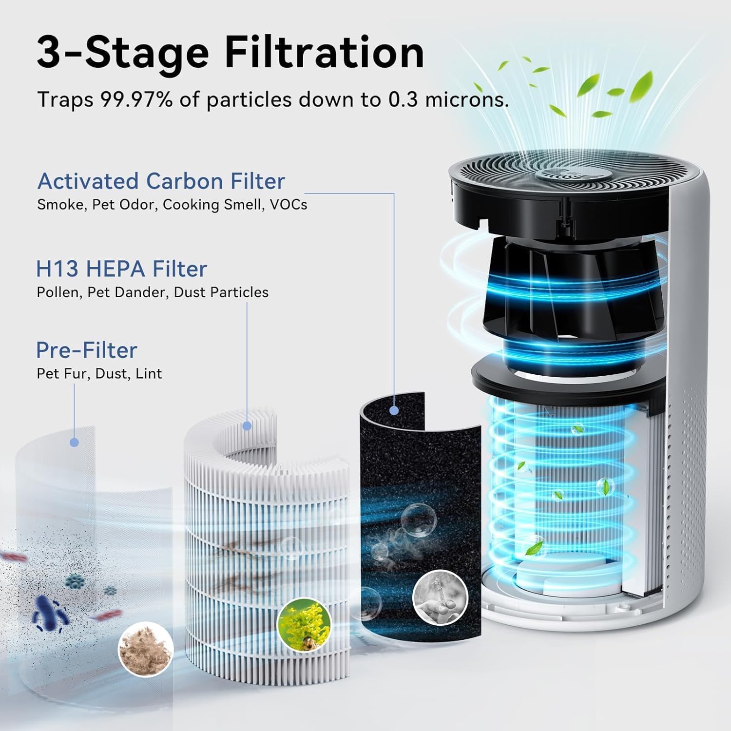 Tailulu H13 HEPA filter inside close-up indicating high cleanliness capture.