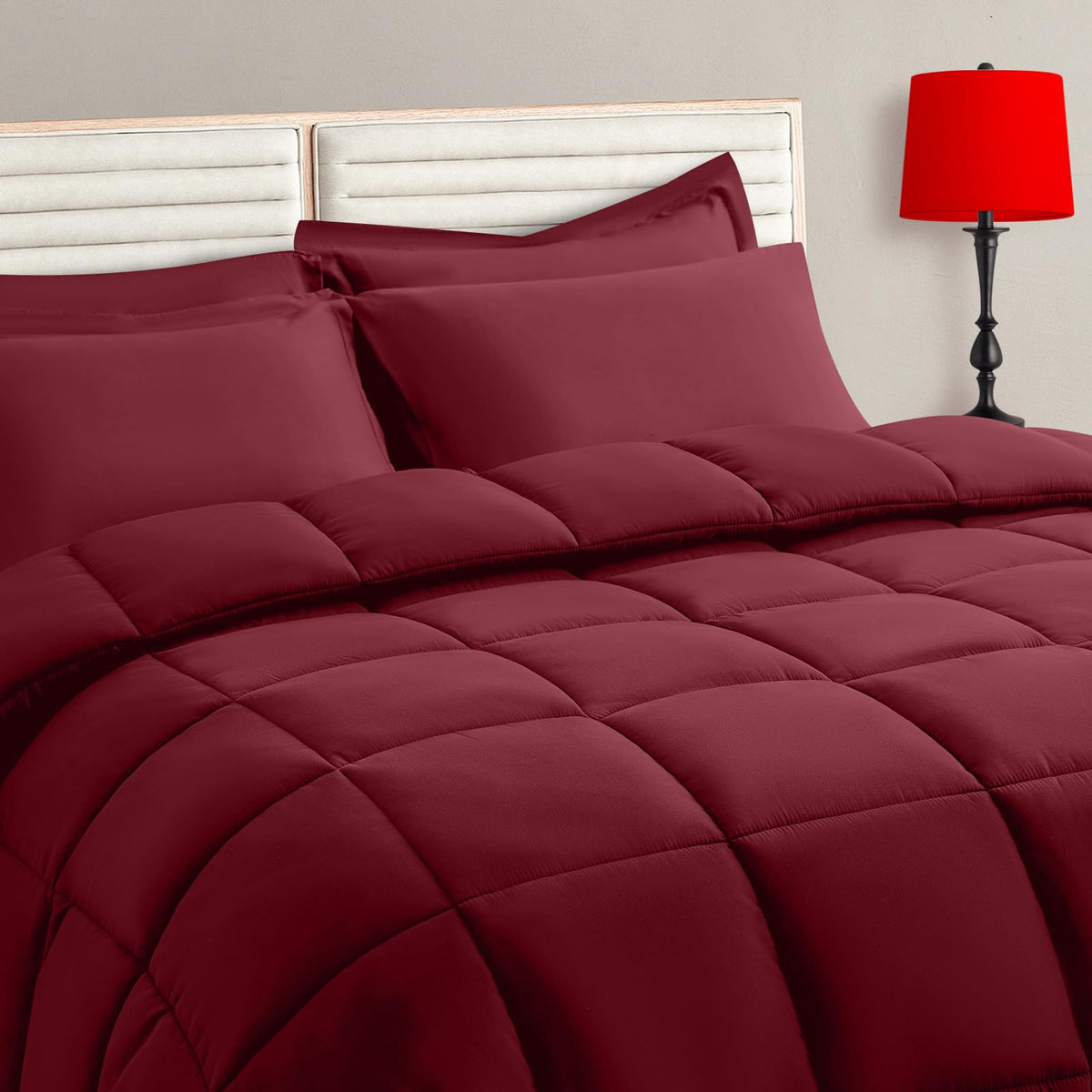 TAIMIT Burgandy comforter texture closeup highlighting soft warmth for all-season use