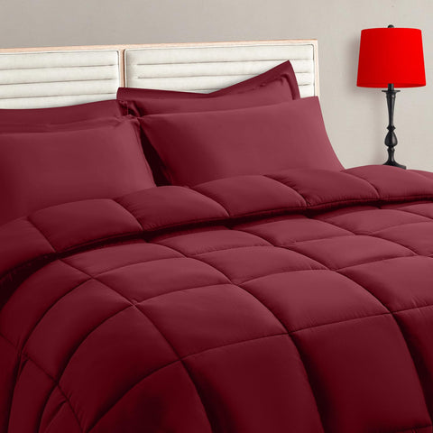 TAIMIT Burgandy comforter texture closeup highlighting soft warmth for all-season use