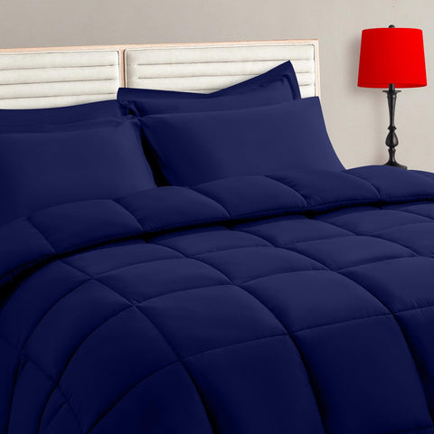 TAIMIT navy twin size comforter set flatlay shows complete all-season bedding bundle