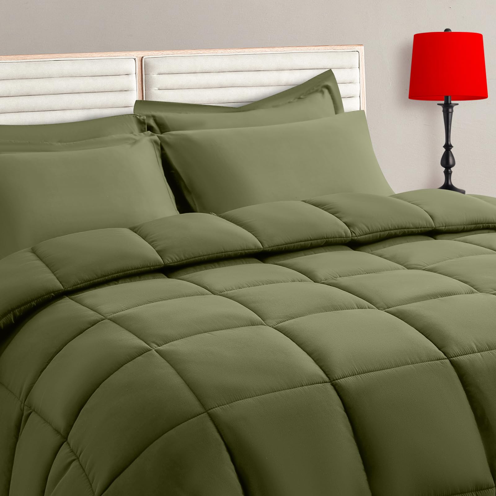 TAIMIT olive green twin comforter packshot highlights soft quilting and color fidelity.