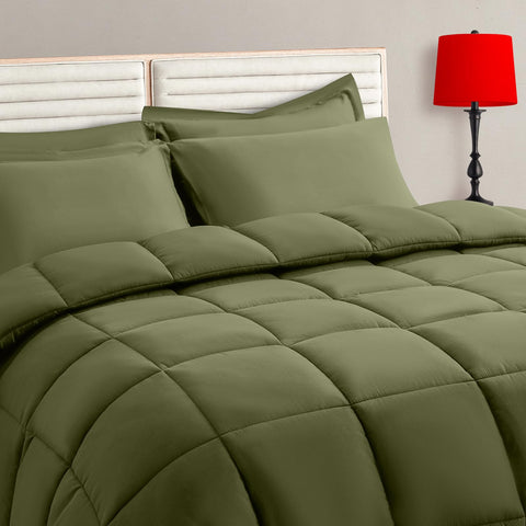 TAIMIT olive green twin comforter packshot highlights soft quilting and color fidelity.