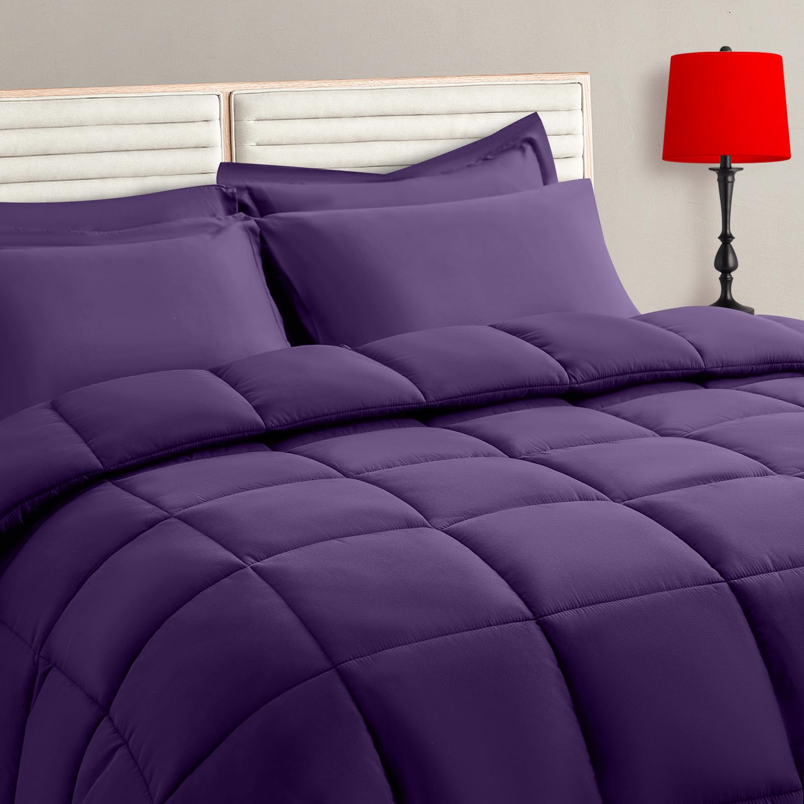 TAIMIT purple twin-size comforter set packaging shows premium presentation for gifting.