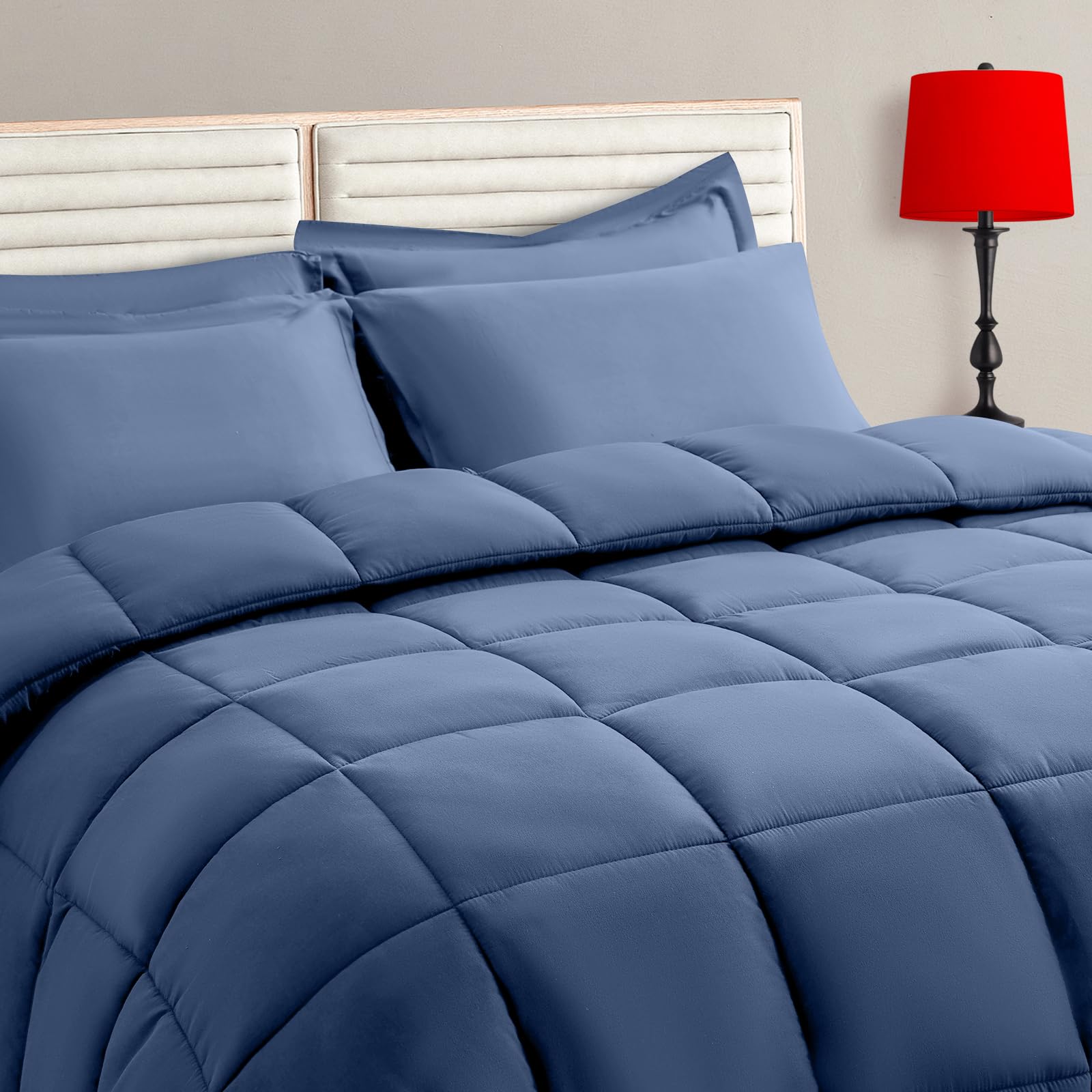 TAIMIT slate blue twin comforter set package shows complete bed-in-a-bag for easy setup