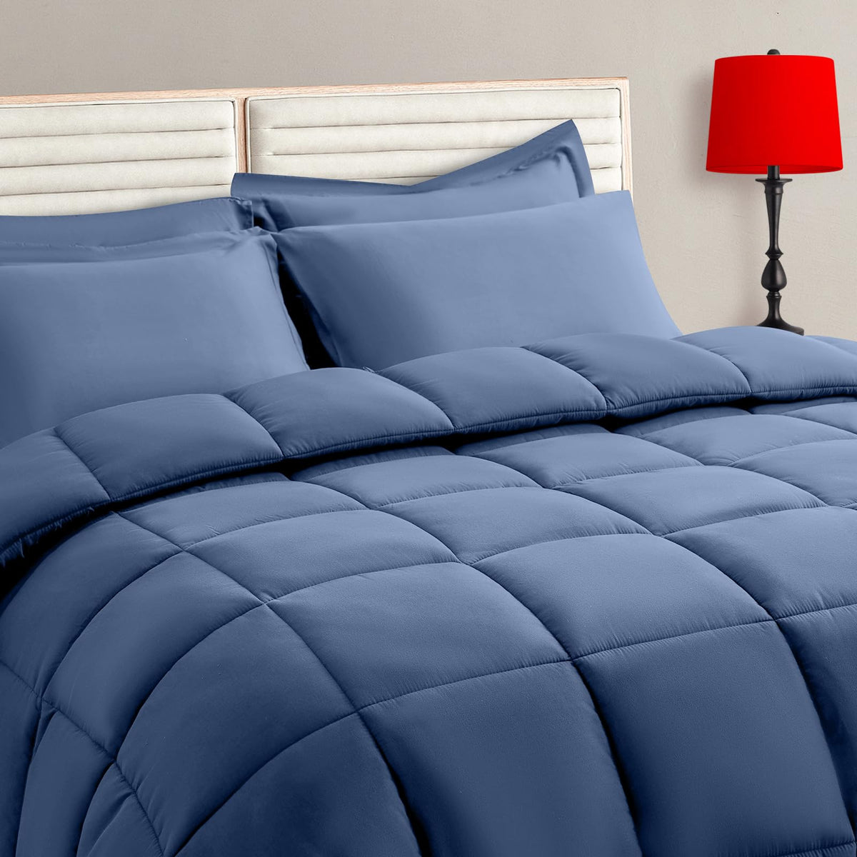 TAIMIT slate blue twin comforter set package shows complete bed-in-a-bag for easy setup