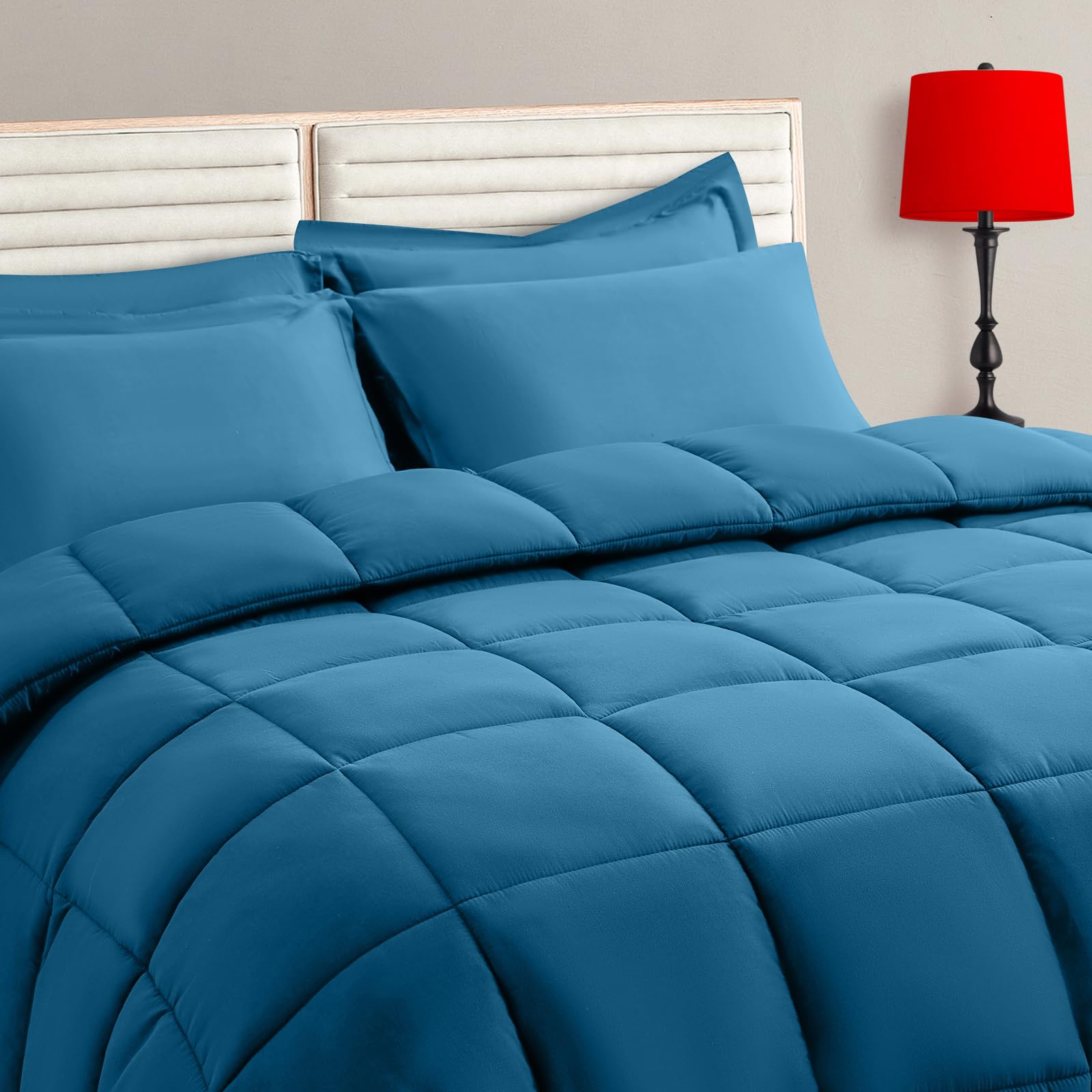 TAIMIT teal twin size comforter set front view with reversible design for all-season comfort