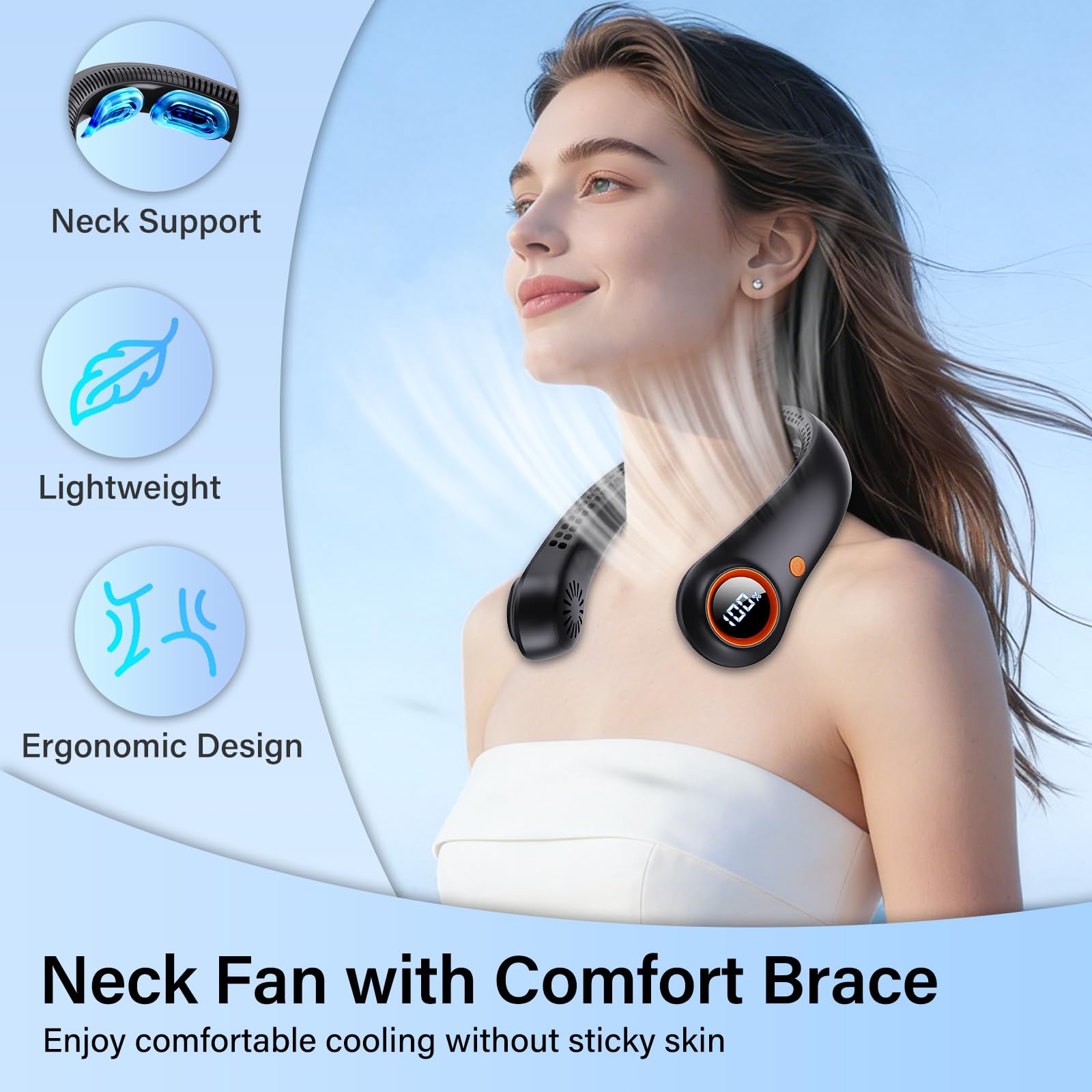 Taiofan bladeless neck fan for safe, stylish all-day wear.