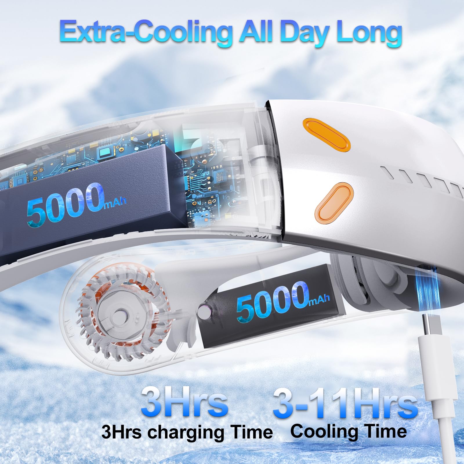 Taiofan neck fan 360-degree airflow visual for complete neck cooling