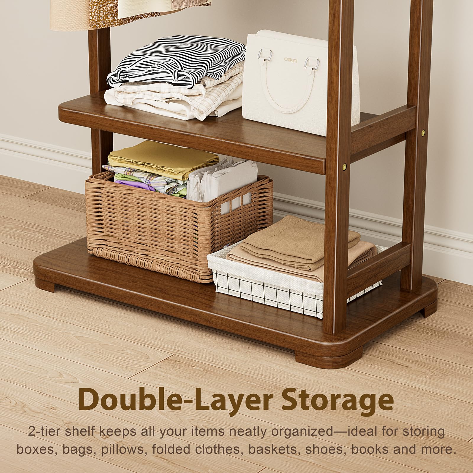 Taitiy coat rack with two shelves for convenient storage