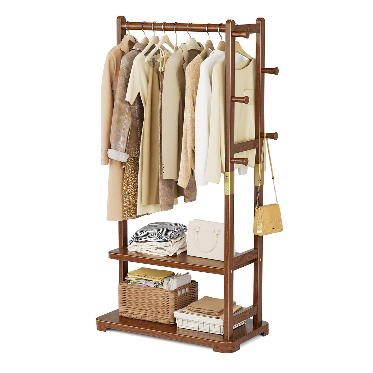 Taitiy coat rack with solid wood base for a stable entryway setup