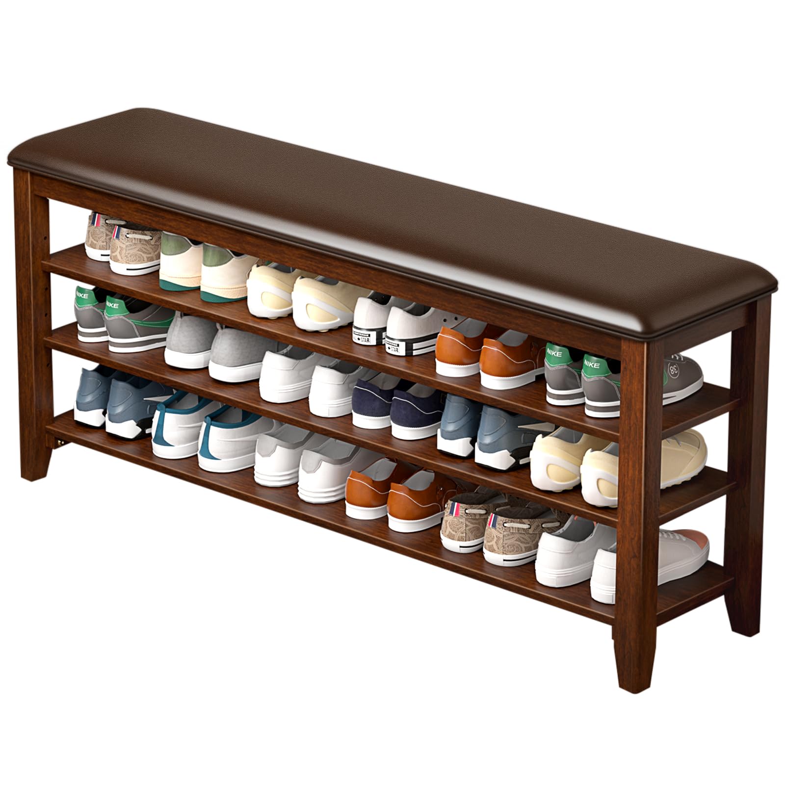 Taitiy shoe bench with leather cushion front view for easy entry seating.