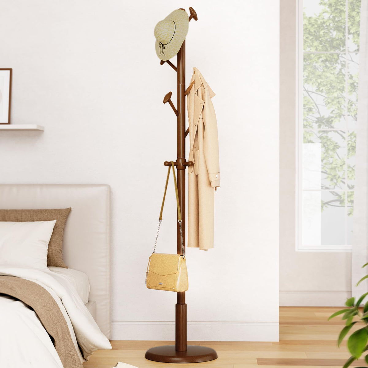 Taitiy coat rack base view emphasizes sturdy 15x15 inch footprint