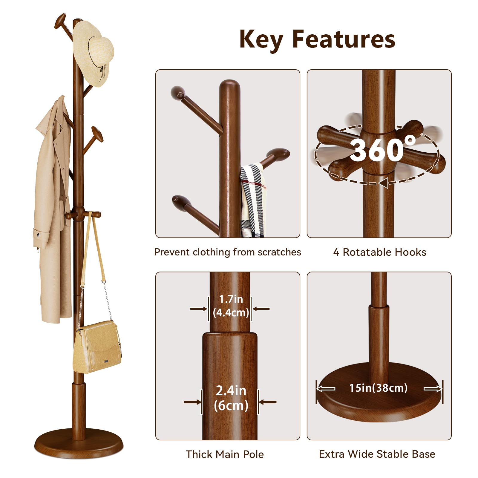 Taitiy coat rack lower-hooks rotate smoothly for easy daily access