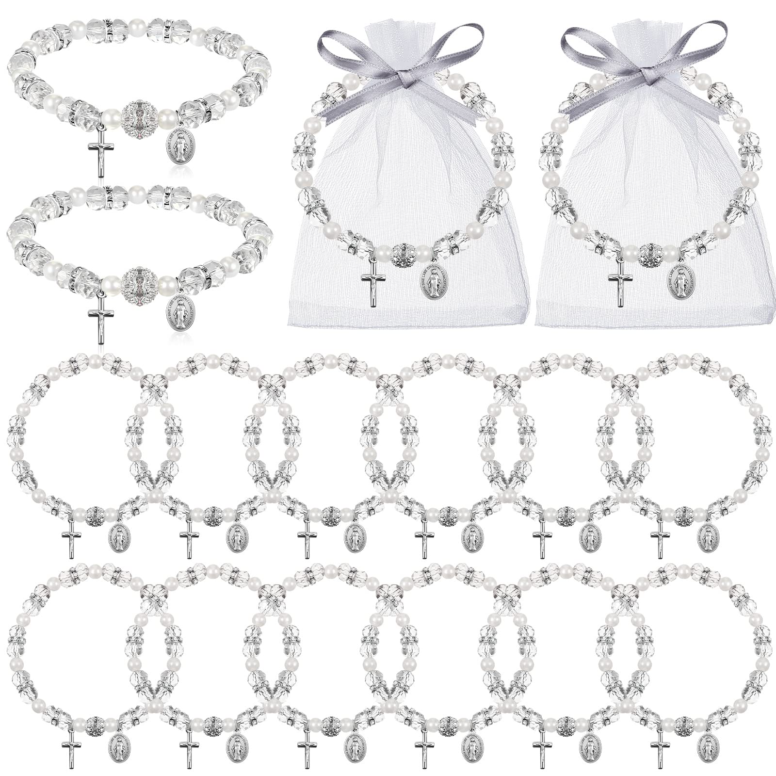 Taiyin rosary bracelet close-up with white acrylic beads for daily devotion