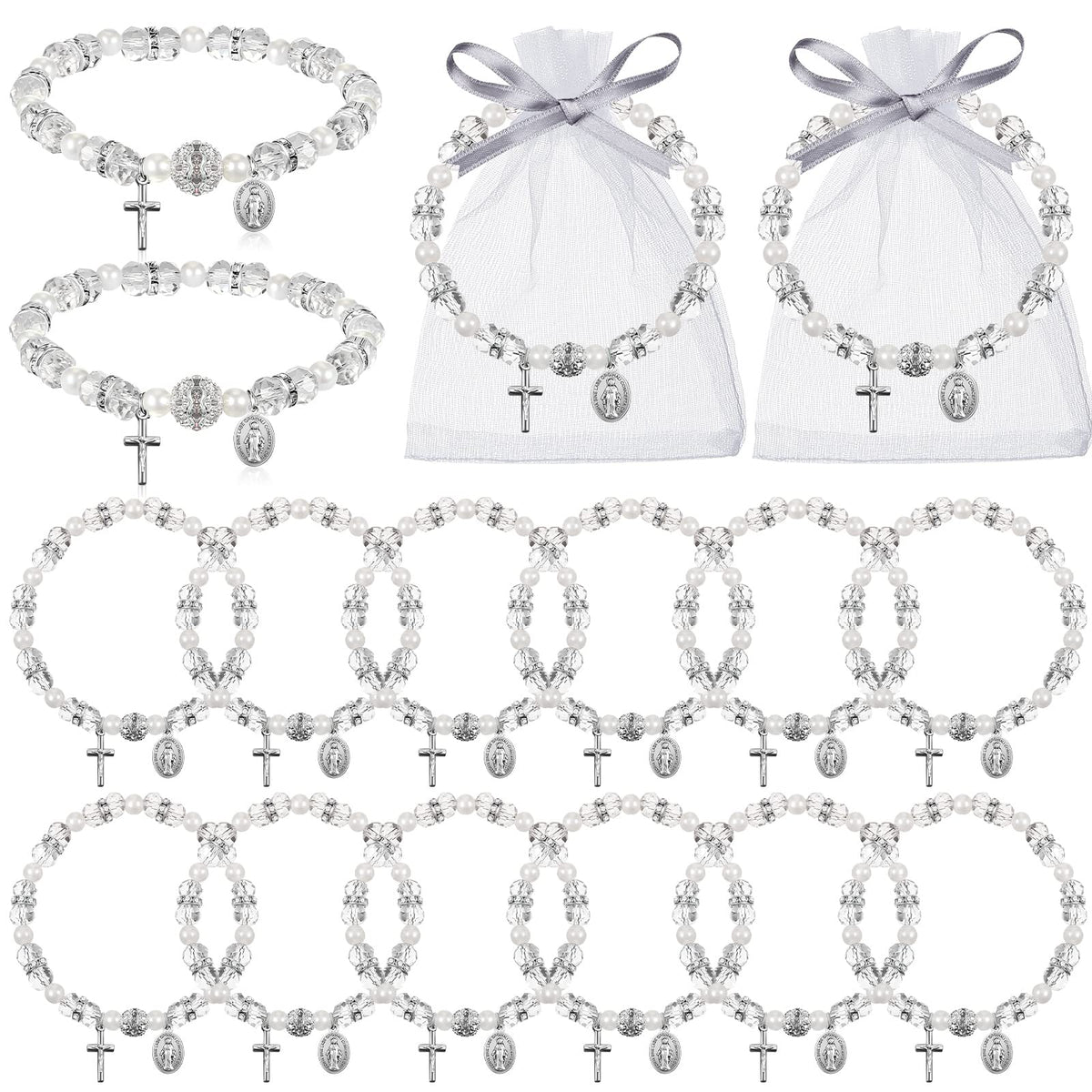 Taiyin rosary bracelet close-up with white acrylic beads for daily devotion