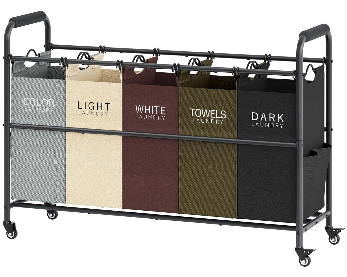 Tajsoon 5-Bag Laundry Sorter Cart fully assembled for instant organization.