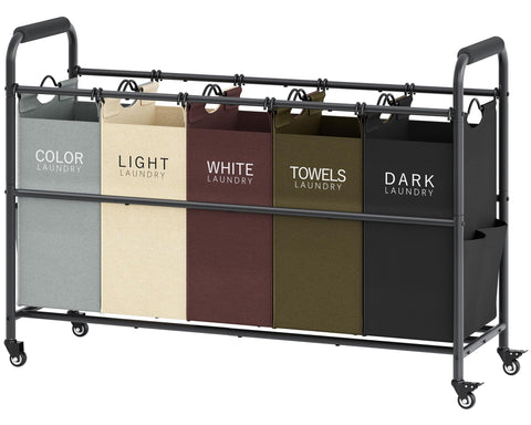 Tajsoon 5-Bag Laundry Sorter Cart fully assembled for instant organization.