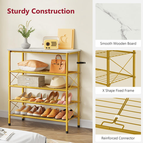 Tajsoon 5-Tier Shoe Rack mesh shelves offer airflow and visibility.