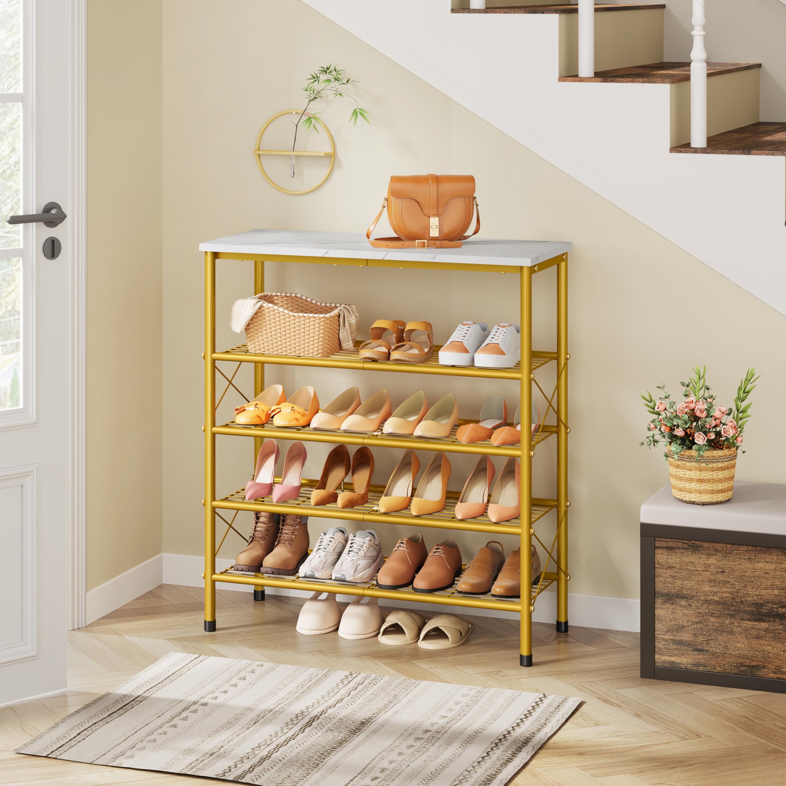 Tajsoon 5-Tier Shoe Rack non-slip feet protect floors.
