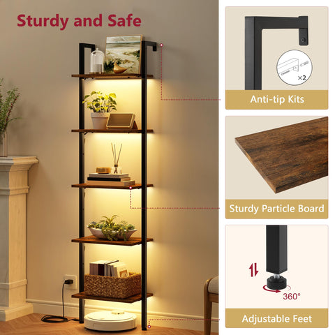 Tajsoon ladder shelf shelves with durable chipboard panels.