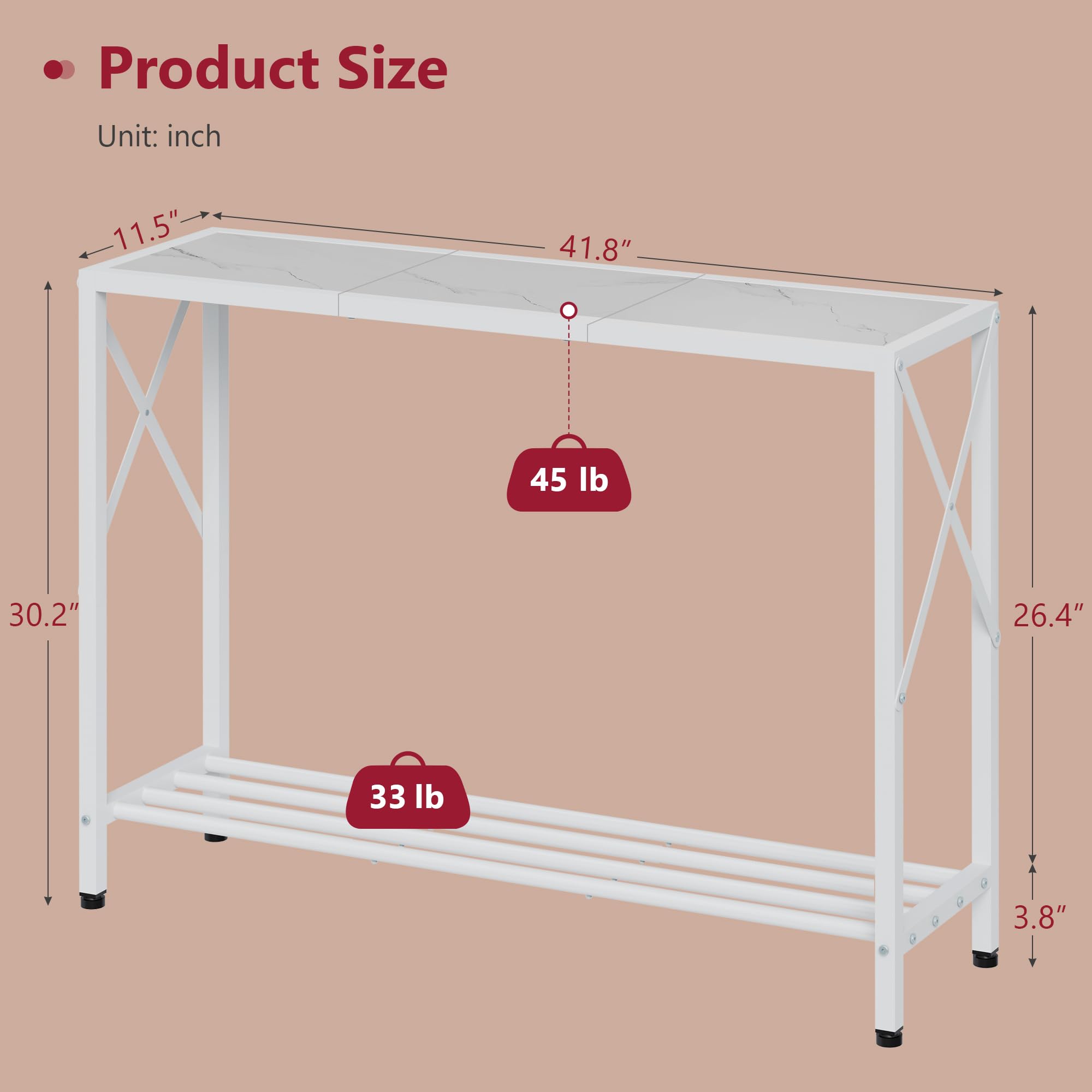 Tajsoon console table adjustable feet protect floors and prevent wobble.